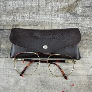 Vision World Metal Aviator Glasses Frames Only W/ Carrying Case Brown Round